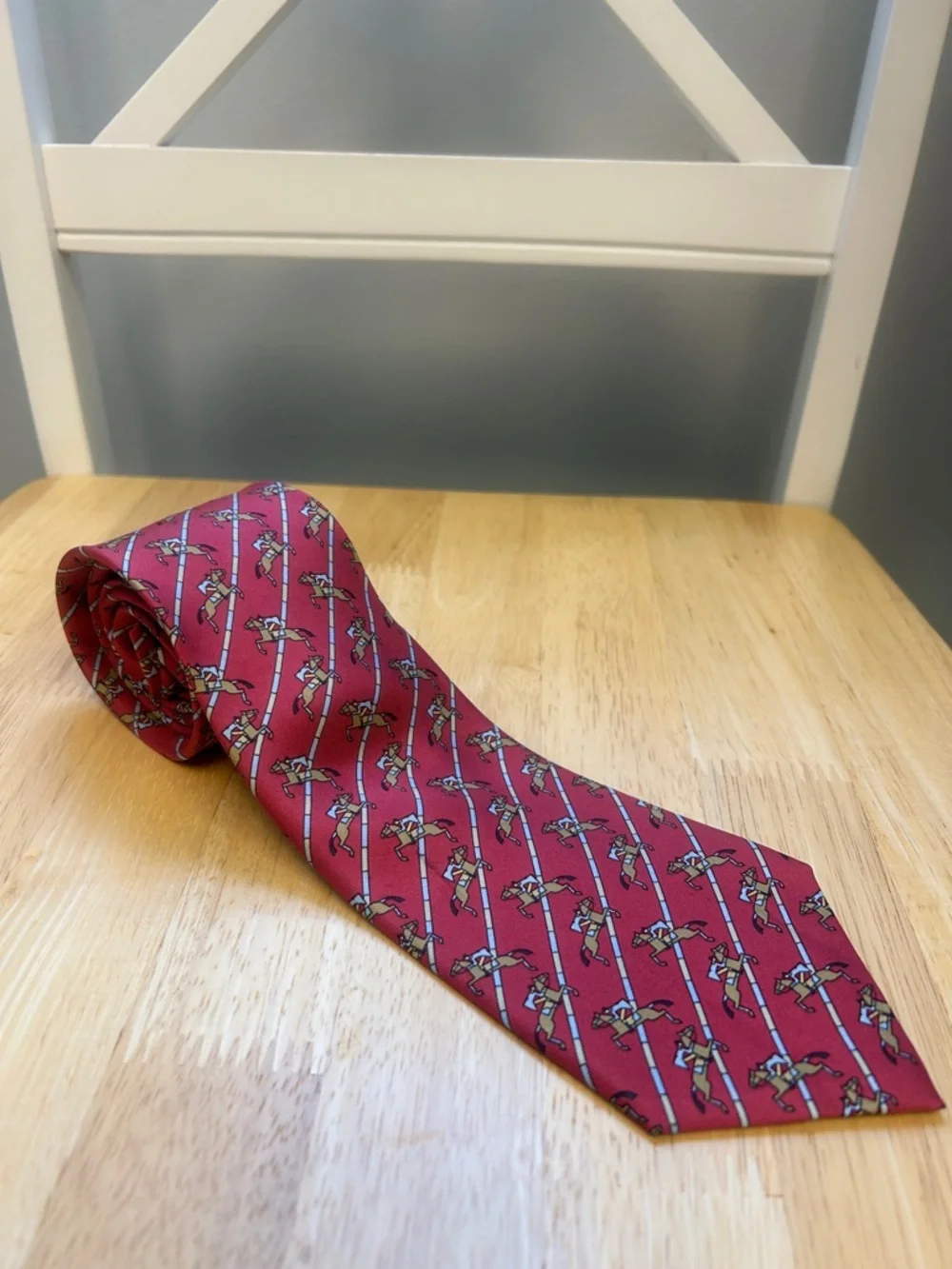 Hermes Paris 7385PA 100% Silk Necktie Tie Red Horse Racing 59